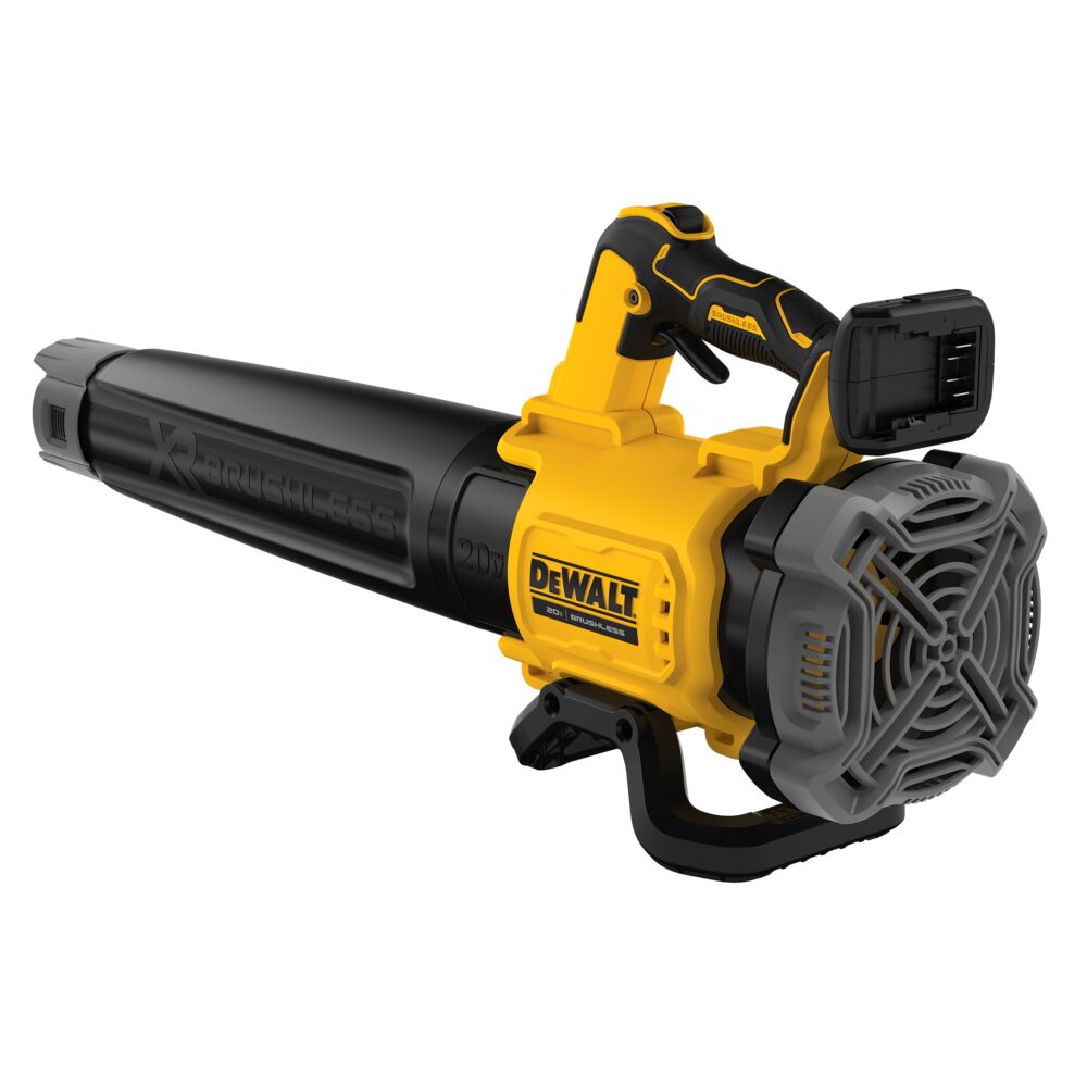 Profile of Lithium Ion XR® brushless, handheld blower with battery socket at its rear. 