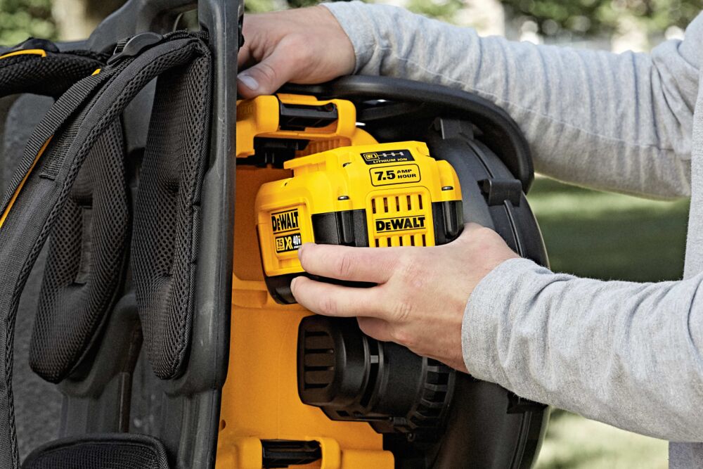 40 Volt 7.5 AMP hours Lithium-Ion Battery being inserted into a machine