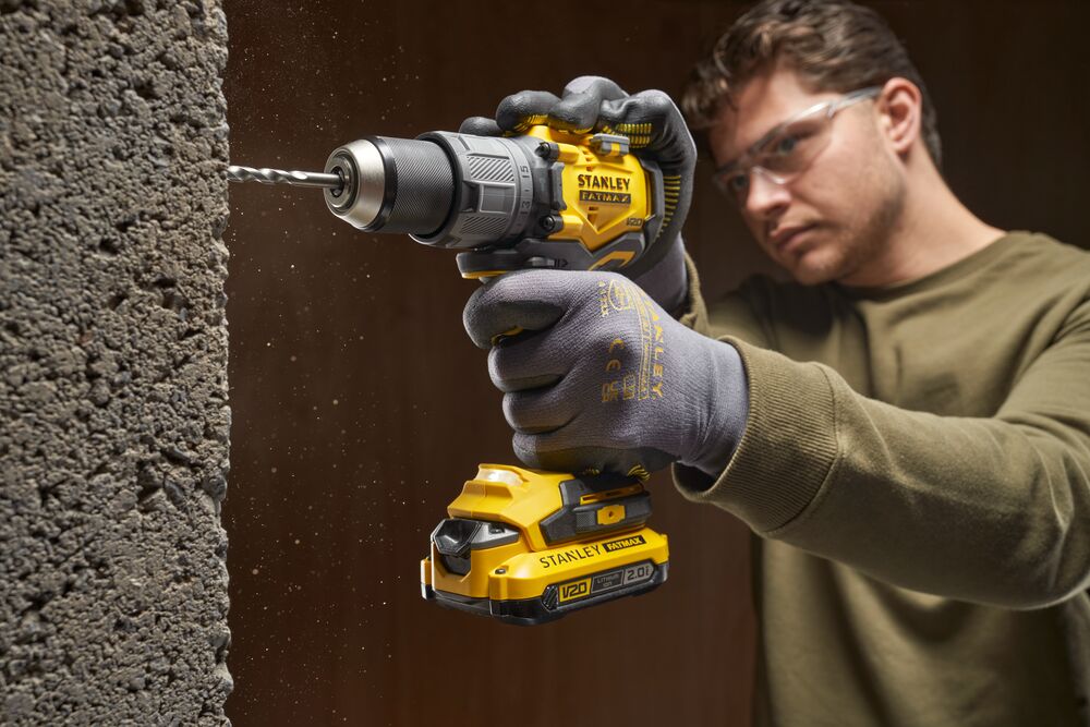 18V STANLEY® FATMAX® V20 Cordless Brushless Hammer Drill Driver with 2 x 2.0Ah Lithium Ion Batteries and Kit Box