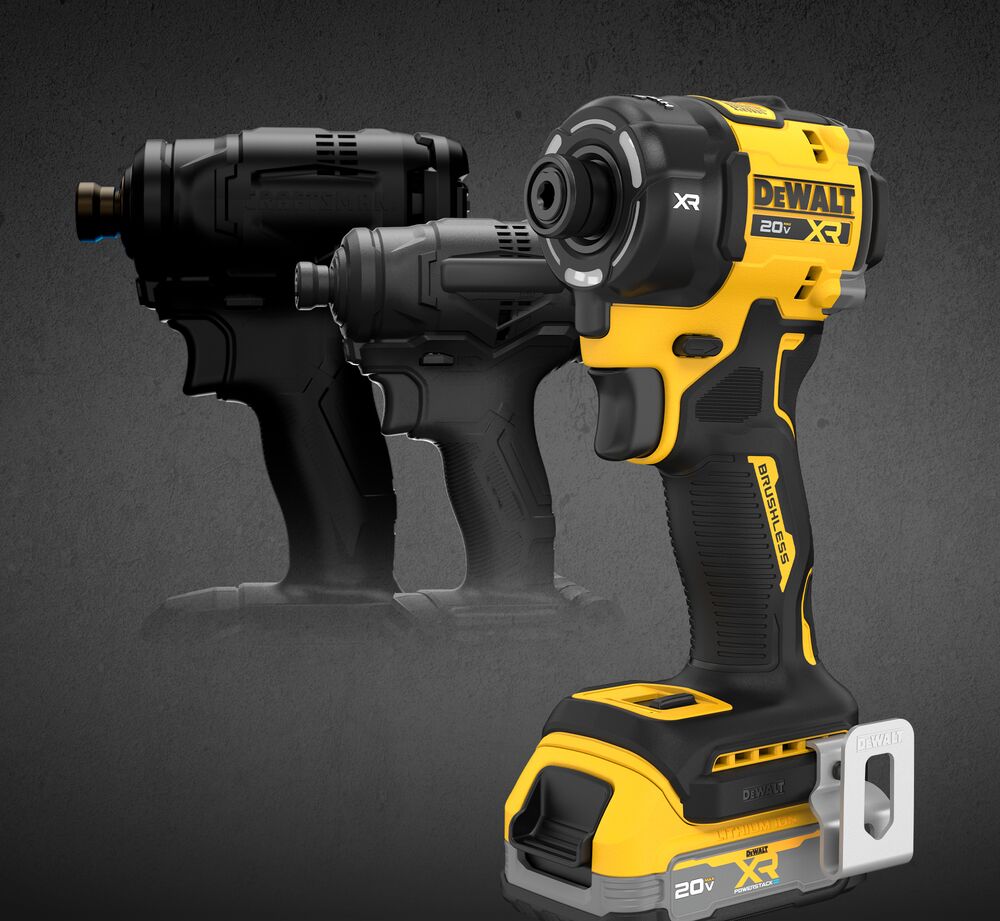 An image showing a DEWALT 20V MAX impact driver and two greyed out other pro-grade 18V impact drivers in the background